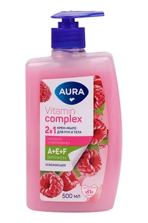 Крем-мыло Aura Vitamin Complex Малина / витамины 2в1 для рук / тела 500 мл