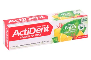 Зубная паста Actident Ultra Fresh лимон / гамаммелис без триклозана 100 гр