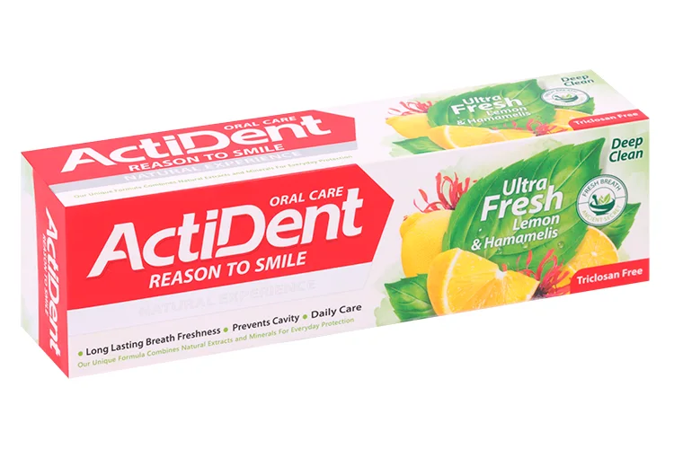Зубная паста Actident Ultra Fresh лимон / гамаммелис без триклозана 100 гр