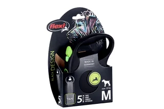 Поводок-рулетка Flexi Black Design для собак до 25 кг лента M 5 м черный / зеленый