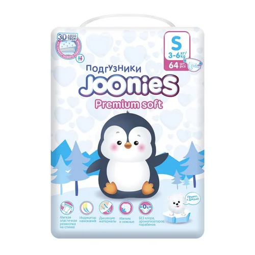Подгузники Джунис Premium Soft S (3-6 кг) 64 шт