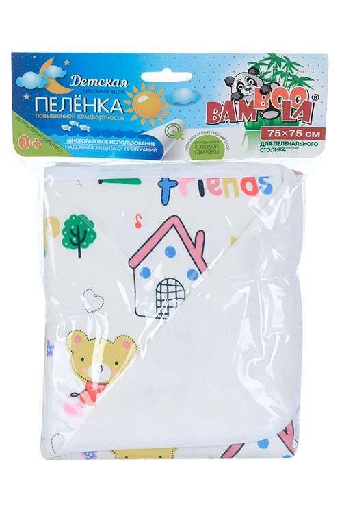 Пеленка Бамбула непромок для пеленального столика домики / велосипеды / белый 75×75 см
