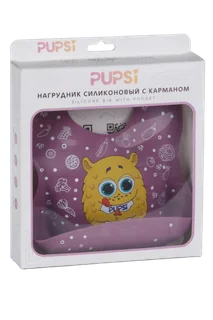 Нагрудник PUPSi монстрики силиконовый с кармашком с регулируемой застежкой сливов / бордовый