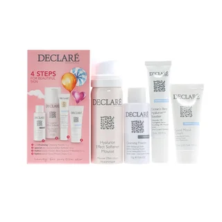 Declare Good Mood Trial Kit Бьюти-набор для путешествий Хорошее настроение Балансирующий крем для лица 15 мл+Нежный гиалуроновый мусс 50 мл+Сыворотка-бустер 3D-эффект 15 мл+Мягкая очищающая пудра 12 гр