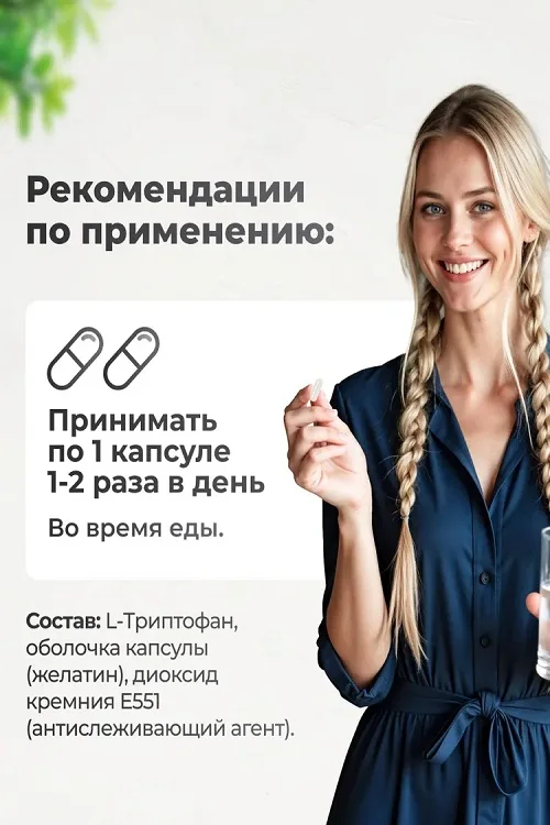 Триптофан 500 мг 180 капсул Vitameal для улучшения и нормализации сна от тревожности и стресса L
