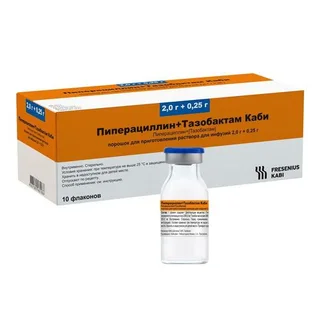 Пиперациллин+Тазобактам Каби 2 г+0.25 г, 10 шт, порошок для приготовления раствора для инфузий флакон