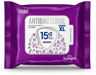 Салфетки Sunlight Violet антибактериальные влажные XL, 17 шт