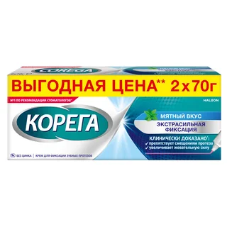 Корега крем для фиксации зубных протезов Экстра Сильный Мятный 70,0 2 шт
