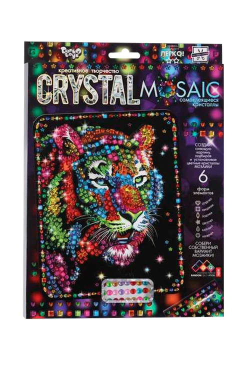 Набор для создания мозаики Danko Toys Тигр Crystal Mosaic на темном фоне