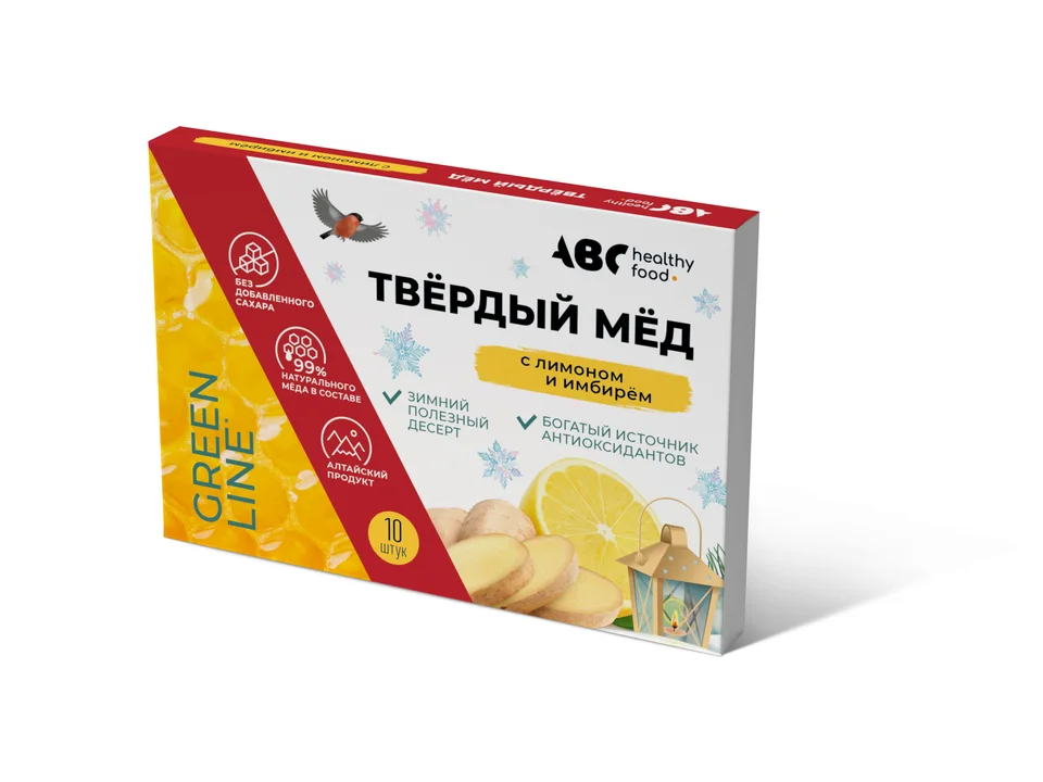 АВС хэлси фуд твердый мед имбирь лимон 30 гр