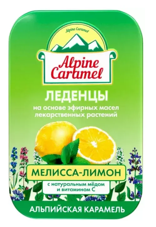 Леденцы Alpine Caramel с медом и вит С мелисса / лимон дет 53 гр