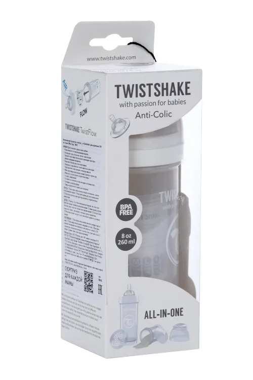 Бутылочка Twistshake антиколиковая для кормления с контейнером белая 260 мл