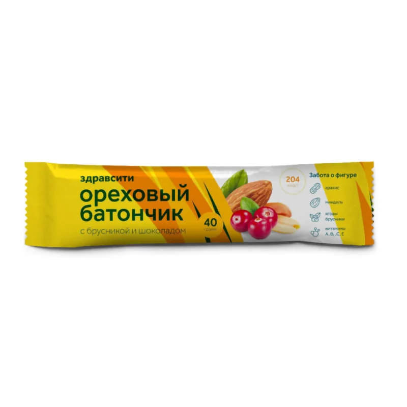 Здравсити Батончик мюсли орех с брусникой с витамином С 40 гр БАД
