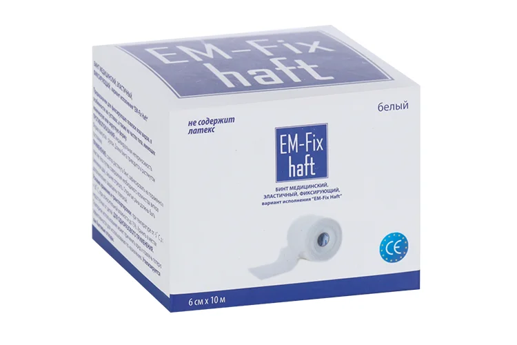 Бинт EM-Fix Haft медицин эластичный фиксир белый 6 см × 10 м