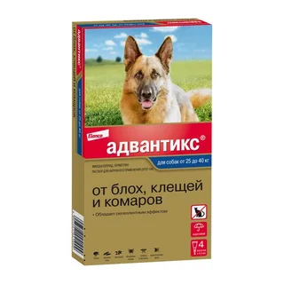 Адвантикс капли от блох, клещей и комаров для собак весом от 25 до 40 кг 4 шт