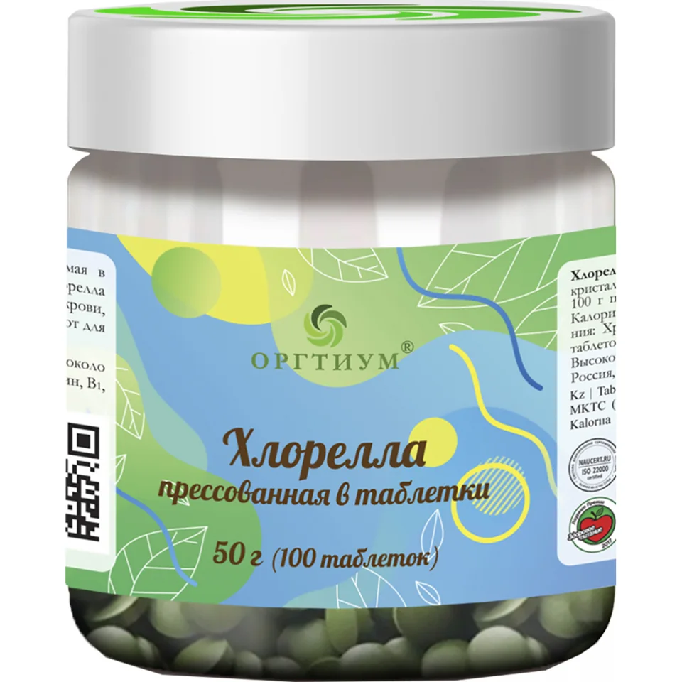 Пищевая продукция Хлорелла прессованная в таблетках, 50 г, Оргтиум