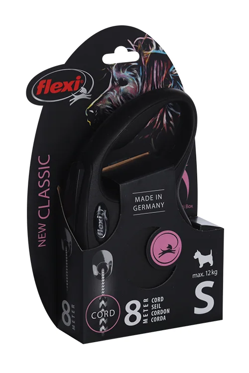 Поводок-рулетка Flexi new classic cord S 8 м 12 кг черный