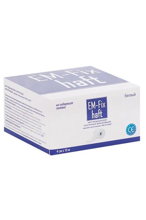 Бинт EM-Fix Haft медицин эластич фиксир белый 4 см × 10 м