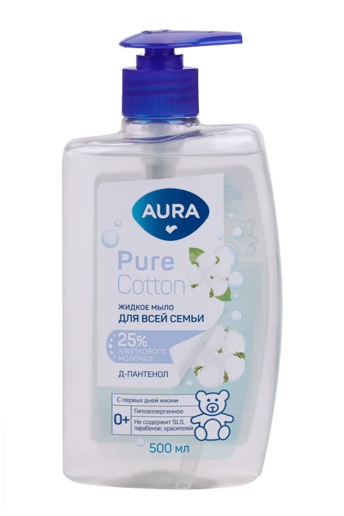 Мыло жид Aura Pure Cotton для всей семьи 500 мл