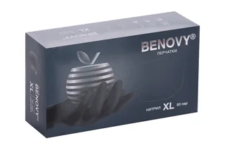 Перчатки Benovy смотр / нитрил / нестерил / неопу для хлорир текстур на пальцах черные XL 50 шт пар