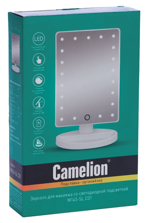 Зеркало Camelion для макияжа косметическое с led подсветкой цвет белый