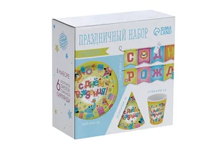 Набор Страна Карнавалия бумаж посуды Веселые животные 6 тарелок / гирлянда/6 стаканов/6 колпаков