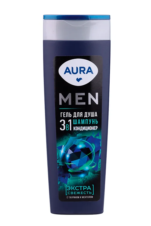 Гель для душа Aura Men 3в1 Экстра свежесть 380 мл