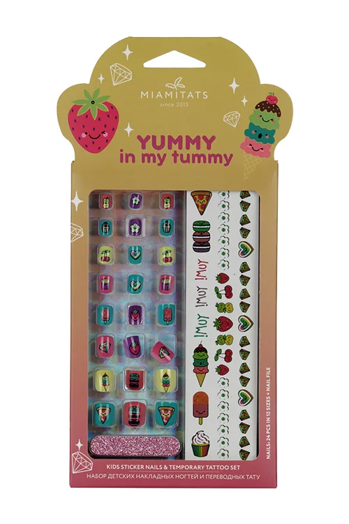 Набор детский накладные ногти с переводными татуировками Miamitats Yummy in my tummy (0704)