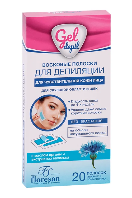 Полоски восковые Floresan Gel depil для депиляции для чувствит кожи лица для скул обл / щек 20 шт (000418)