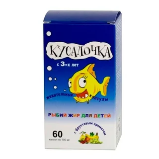 Рыбий Жир Кусалочка капсулы жевательные 700 мг для Детей 60 шт