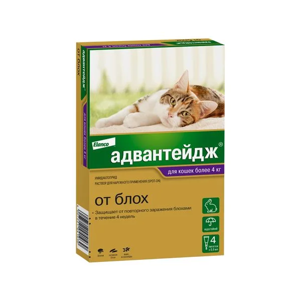 Адвантейдж капли на холку от блох 0,8 мл №4 (для кошек весом более 4 кг)
