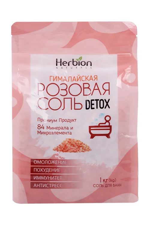 Соль Herbion гималайская Розовая соль Detox для ванн 1 кг