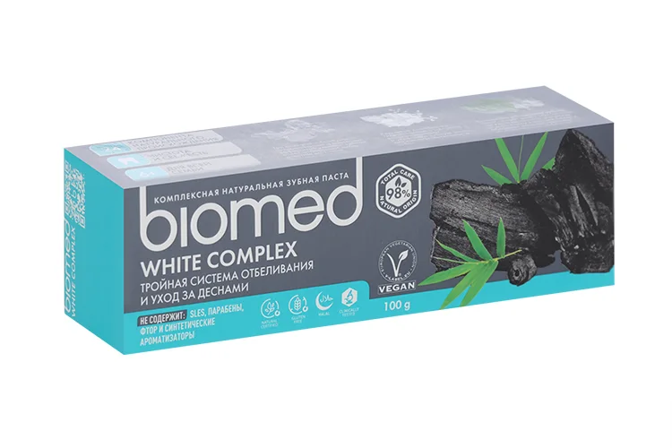 Зубная паста Biomed White Complex черная отбеливающая уголь 100 гр