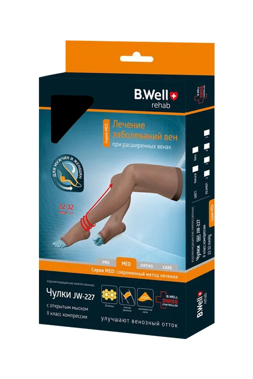 Чулки B.Well MED компресс 2 кл универсал с открыт мыском черные JW-227 р 4