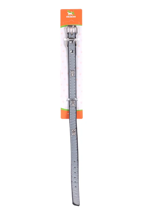 Ошейник со светоотражающей полосой и косточками 37×1,3 см чёный
