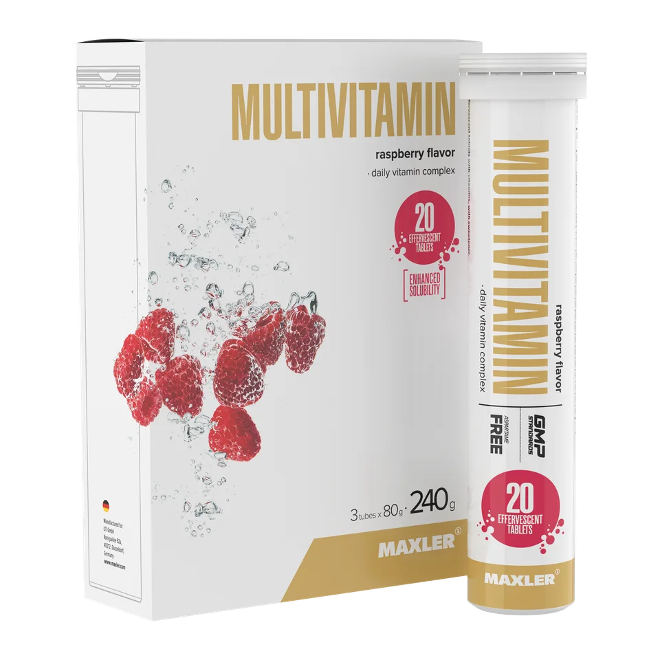 Мультивитамины Maxler Multivitamin комплекс витаминов 3 тубы по 20 шипучих шт - Малина