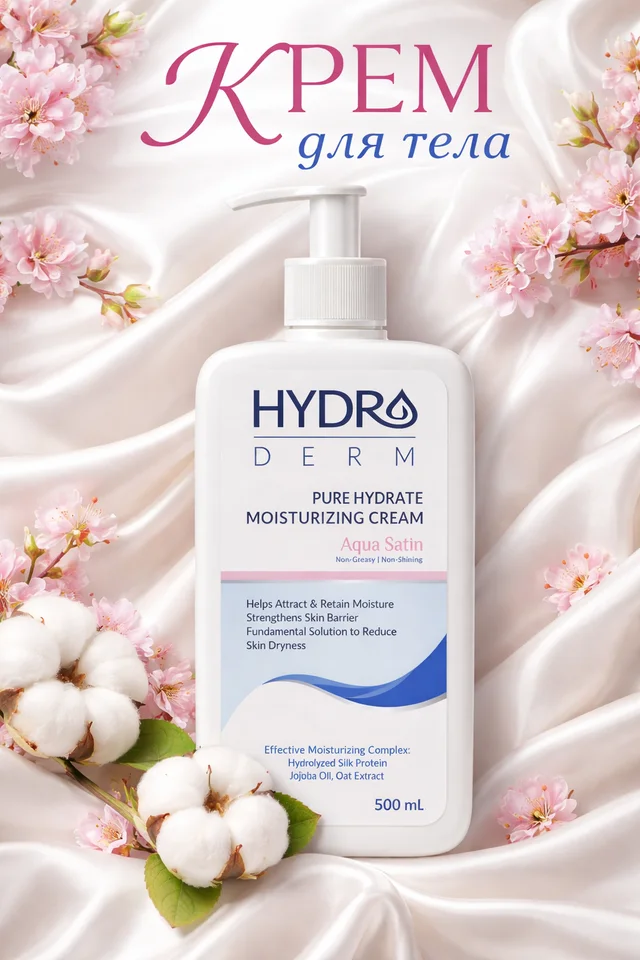 Крем для рук и лица "Aqua Satin" увлажняющий с маслом Жожоба и экстрактом Овса Hydroderm, 500 мл