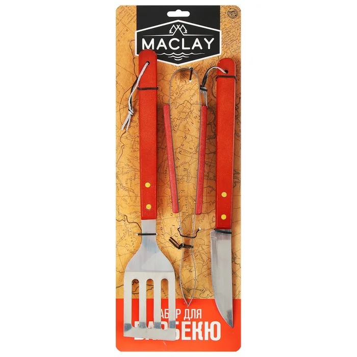 Набор Maclay для барбекю лопатка / щипцы / нож 35 см