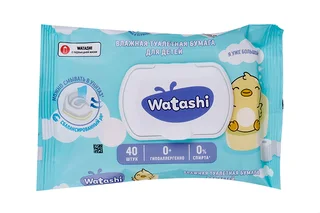 Туалетная бумага Watashi влажная с крышкой для детей 40 шт