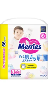 Трусики-подгузники для детей Merries размер M 6-11 кг 66 шт
