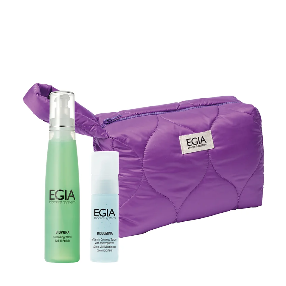 Egia Подарочный набор Lilac JOY Гель очищ. 200 мл Сыворотка с антиоксид. комплексом в микросферах 30 мл Косметичка фиолетовая