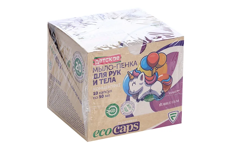 Мыло-пенка Flexfresh EcoCaps детское жидкое для рук / тела концентрат bubble gum 50 мл 10 шт