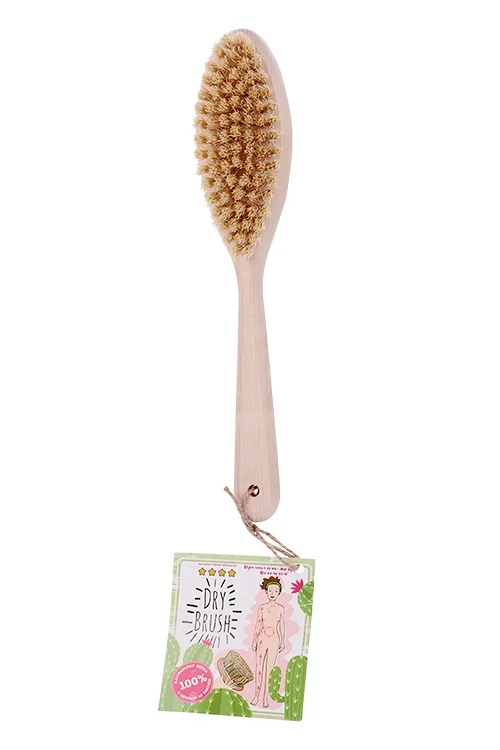 Щетка DRY Brush березовая для сух массажа с щетиной из кактуса