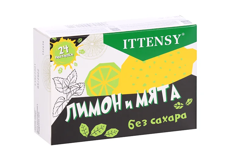 Иттенси со вкусом лимона и мяты без сахара 2,5 гр 24 шт пастилки для рассасывания