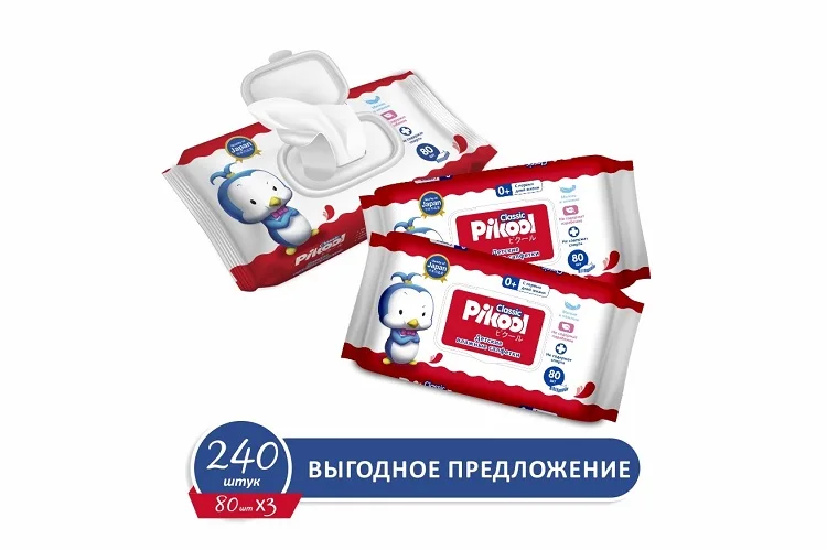 Салфетки детские Пикул Классик влажн экстракт алоэ / вит Е 240 шт
