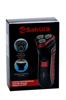 Электробритва Sakura SA-5414RB сеточная 3 плавающие головки триммер АКБ красная