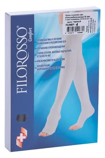 Чулки Filorosso Comfort компресс антиэмболические с силик резинкой 2 класс 50 den черные р 4, пара