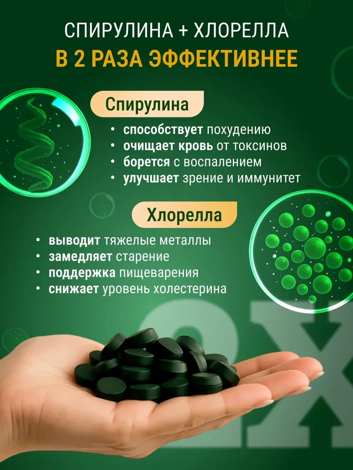 VeganNova Спирулина 500 мг, в капсулах, 360 шт, для иммунитета, ЖКТ, железодефицитной анемии
