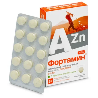 Витаминно-Минеральный компл Фортамин от А до Цинка для детей 3-7 лет груша, 30 шт, таблетки жевательные