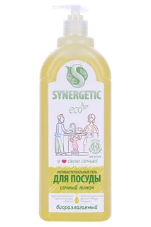Гель Synergetic для мытья посуды антибактериальный лимон 1 л